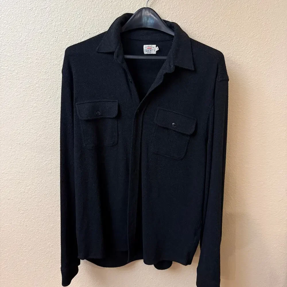 Faherty Men's Legend sweater shirt black L button stretch soft breathable EUC
